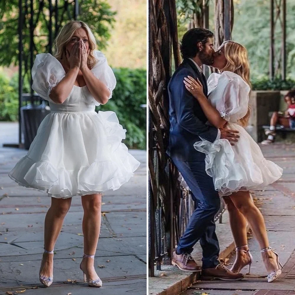 Selkie Ivory Bebe Bloom Dress Size XS NWT Puff Sleeve Organza Mini Bridal - Picture 13 of 16